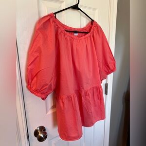 Old Navy Bright Coral Blouse with Puff Sleeves